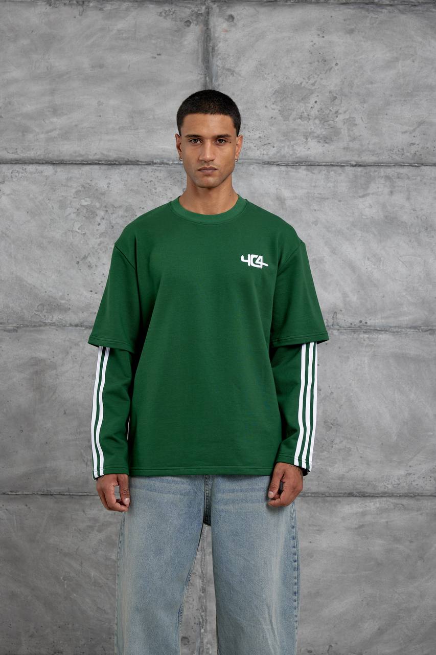 Oversized "404" Graphic T-Shirt – Layered Three-Stripe Long Sleeve Withinblack