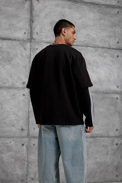 Oversized "404" Graphic T-Shirt – Layered Three-Stripe Long Sleeve Withinblack