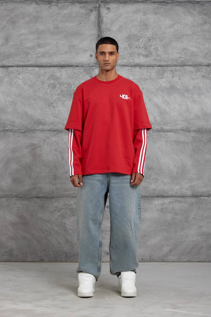 Oversized "404" Graphic T-Shirt – Layered Three-Stripe Long Sleeve Withinblack
