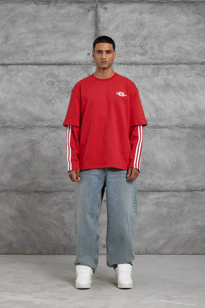 Oversized "404" Graphic T-Shirt – Layered Three-Stripe Long Sleeve Withinblack