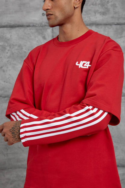 Oversized "404" Graphic T-Shirt – Layered Three-Stripe Long Sleeve Withinblack