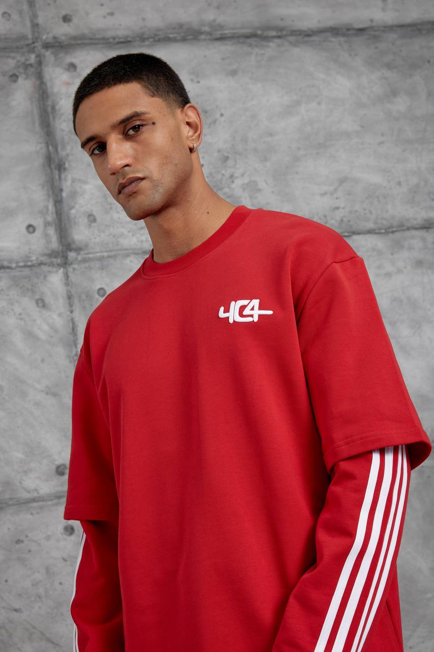 Oversized "404" Graphic T-Shirt – Layered Three-Stripe Long Sleeve Withinblack