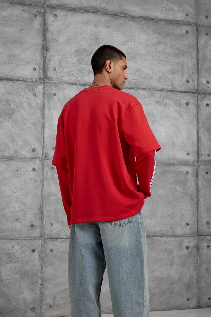 Oversized "404" Graphic T-Shirt – Layered Three-Stripe Long Sleeve Withinblack