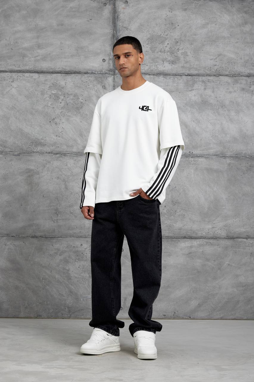 Oversized "404" Graphic T-Shirt – Layered Three-Stripe Long Sleeve Withinblack
