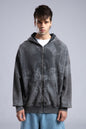 Oversized Art Print Zip-Up Hoodie - Vintage Washed Full-Zip Sweatshirt Withinblack