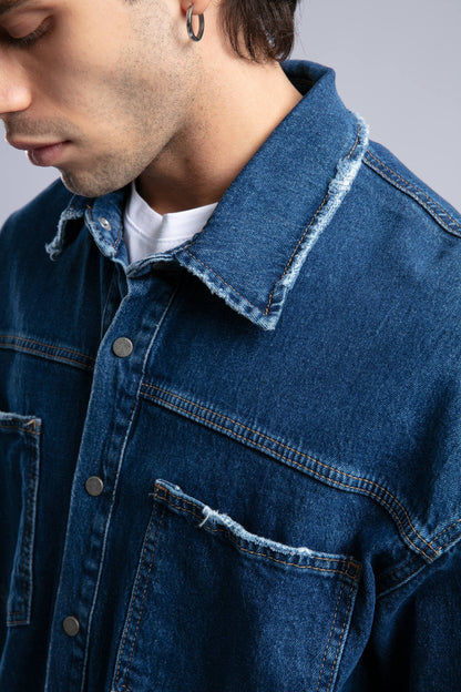 Oversized Distressed Denim Shirt - Unisex Button-Up Jacket Withinblack