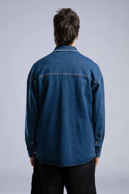 Oversized Distressed Denim Shirt - Unisex Button-Up Jacket Withinblack