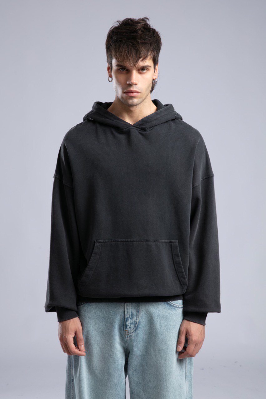 Oversized Distressed Hoodie with 'CATCH' Hood Graphic Withinblack