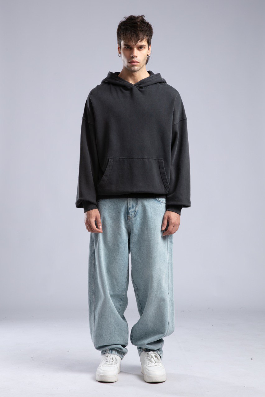 Oversized Distressed Hoodie with 'CATCH' Hood Graphic Withinblack