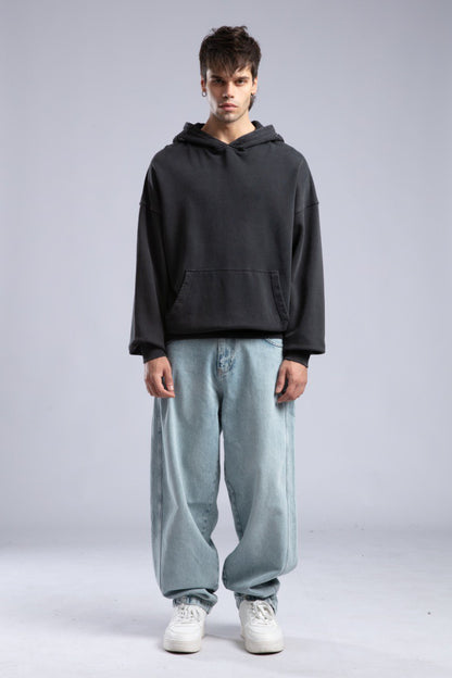 Oversized Distressed Hoodie with 'CATCH' Hood Graphic Withinblack