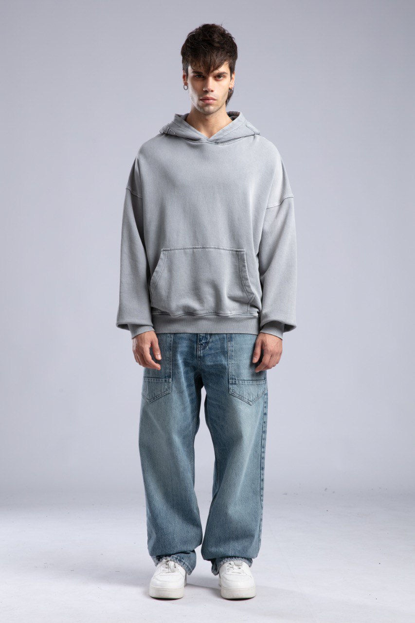 Oversized Distressed Hoodie with 'CATCH' Hood Graphic Withinblack
