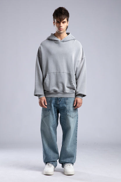 Oversized Distressed Hoodie with 'CATCH' Hood Graphic Withinblack
