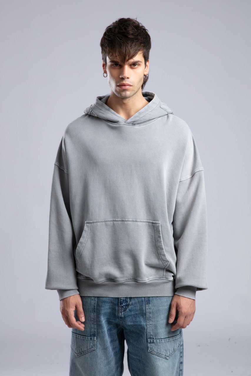 Oversized Distressed Hoodie with 'CATCH' Hood Graphic Withinblack