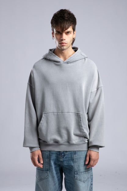 Oversized Distressed Hoodie with 'CATCH' Hood Graphic Withinblack