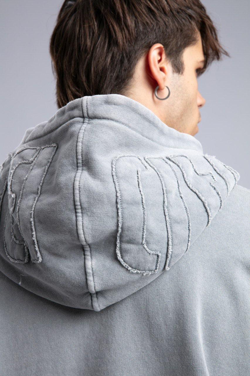 Oversized Distressed Hoodie with 'CATCH' Hood Graphic Withinblack