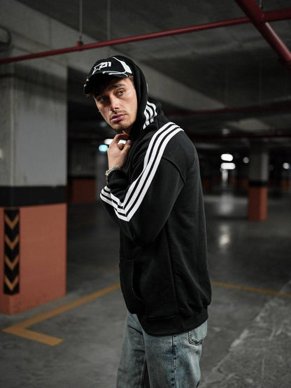 Oversized Hoodie with Striped Sleeve Details - Stylish and Comfortable Design Withinblack