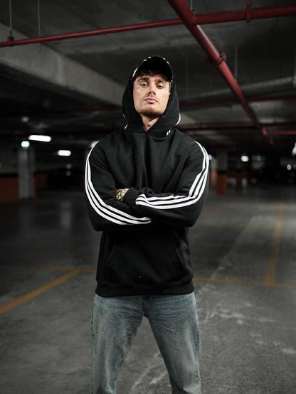 Oversized Hoodie with Striped Sleeve Details - Stylish and Comfortable Design Withinblack