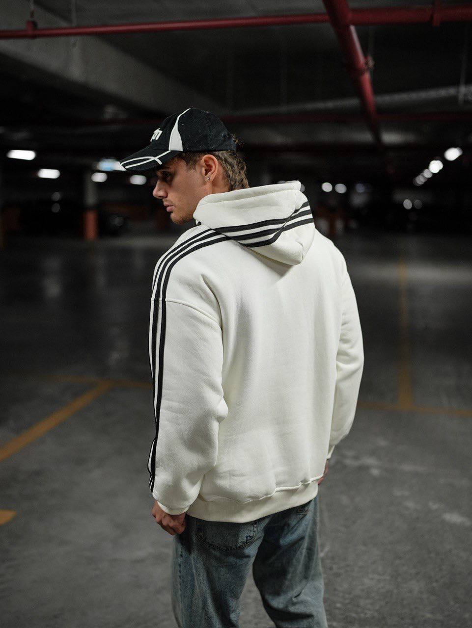 Oversized Hoodie with Striped Sleeve Details - Stylish and Comfortable Design Withinblack