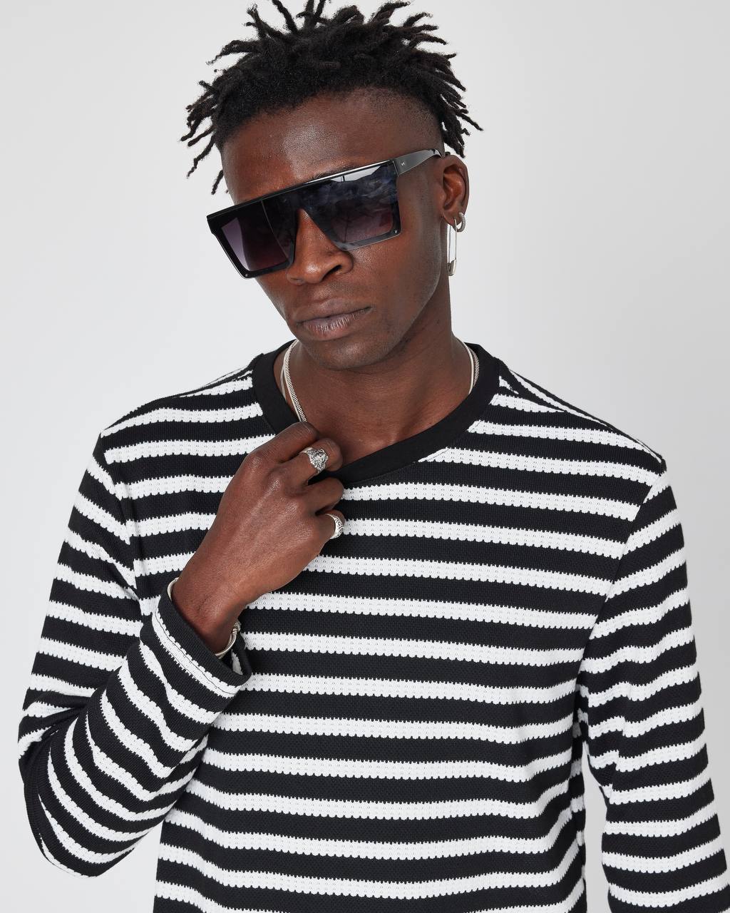 Oversized Striped Knit Sweater Withinblack