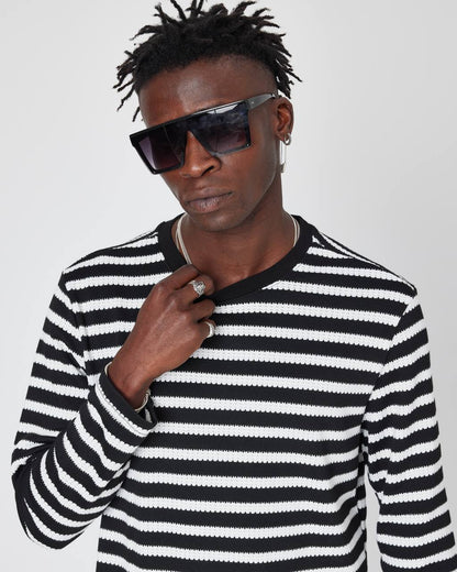 Oversized Striped Knit Sweater Withinblack