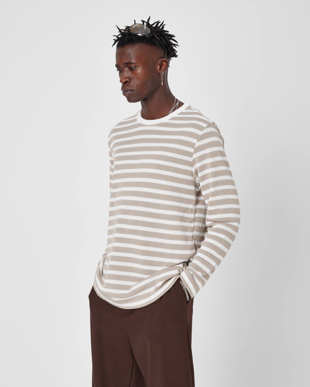 Oversized Striped Knit Sweater Withinblack