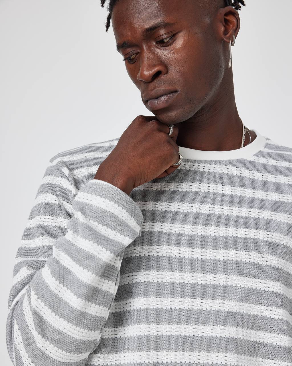 Oversized Striped Knit Sweater Withinblack