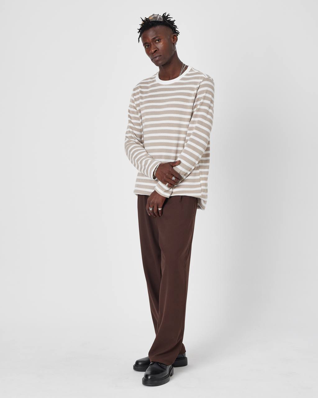 Oversized Striped Knit Sweater Withinblack