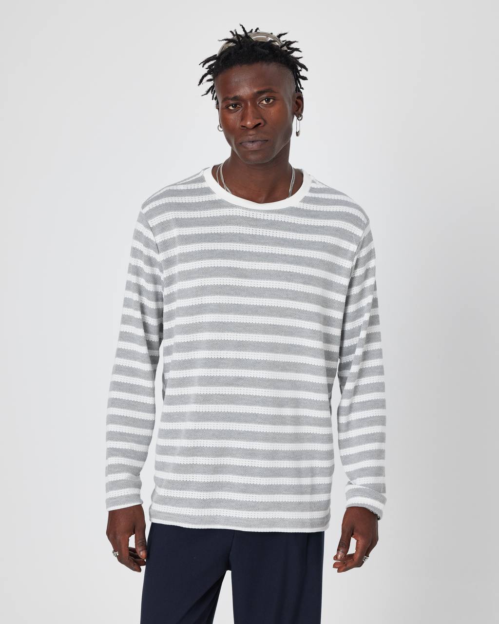 Oversized Striped Knit Sweater Withinblack