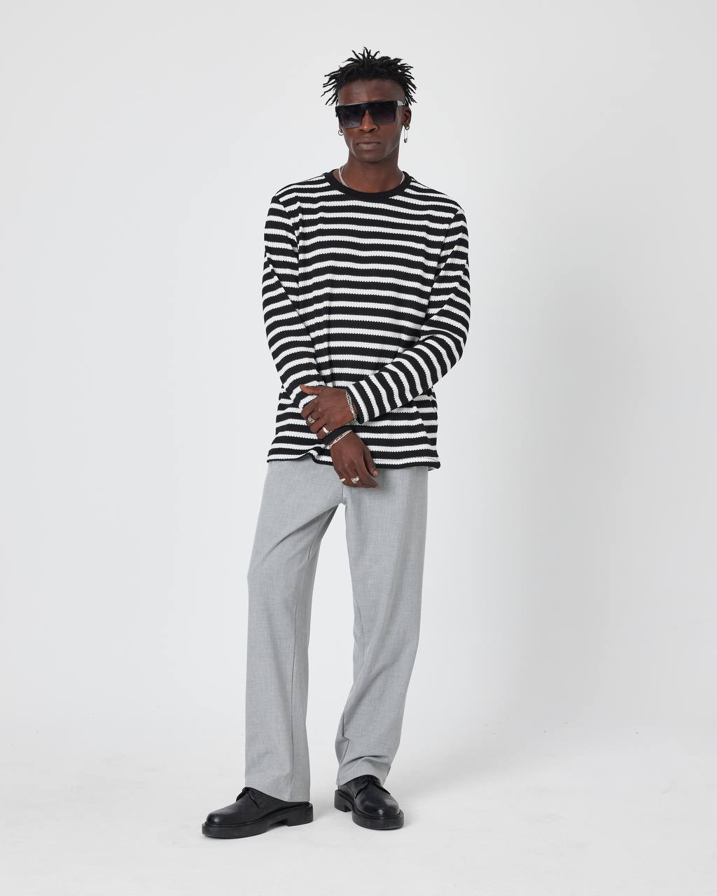 Oversized Striped Knit Sweater Withinblack