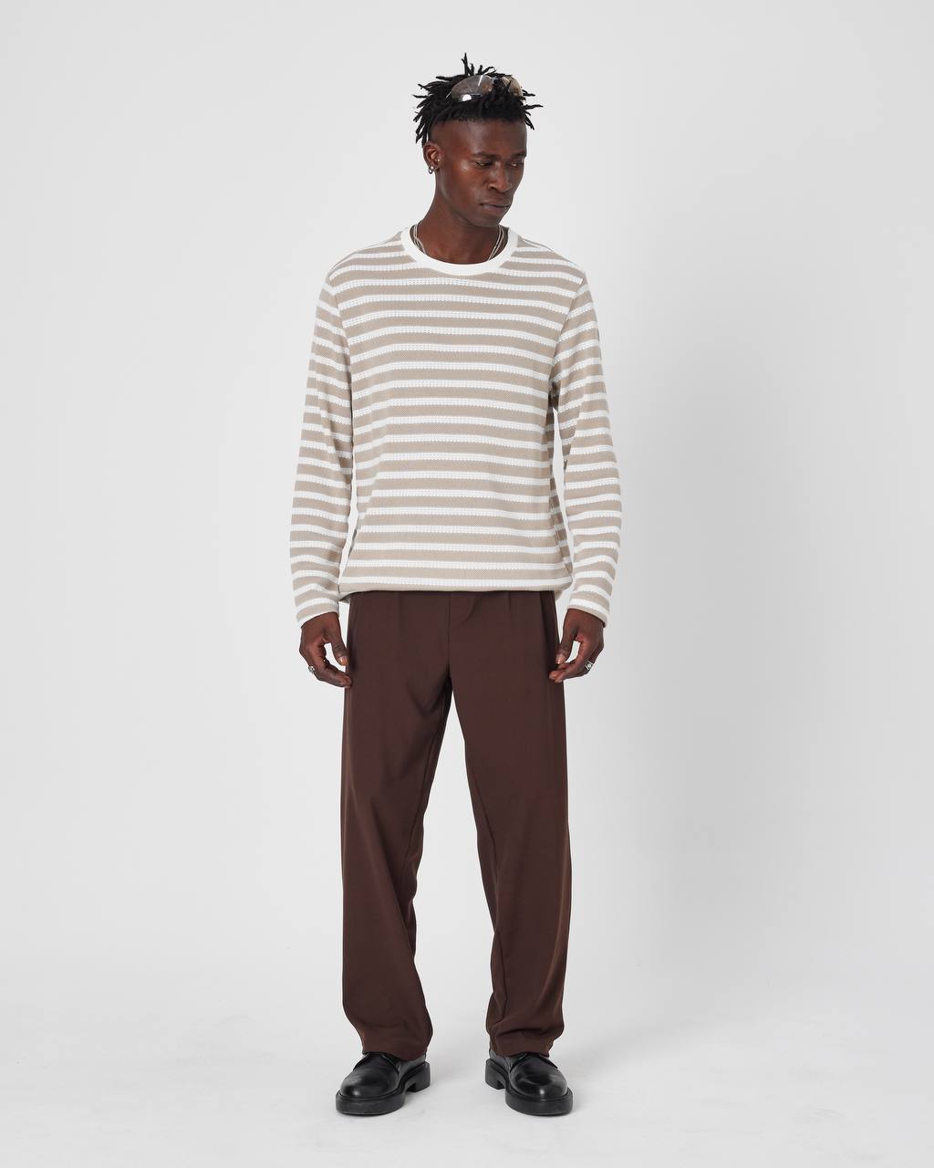 Oversized Striped Knit Sweater Withinblack