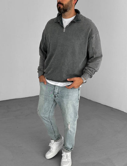 Oversized Zip-Neck Sweatshirt Withinblack