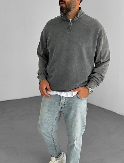 Oversized Zip-Neck Sweatshirt Withinblack