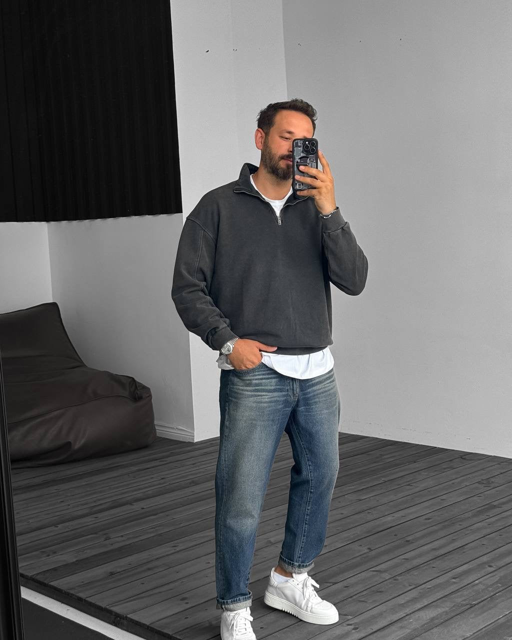 Oversized Zip-Neck Sweatshirt Withinblack