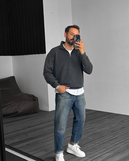 Oversized Zip-Neck Sweatshirt Withinblack