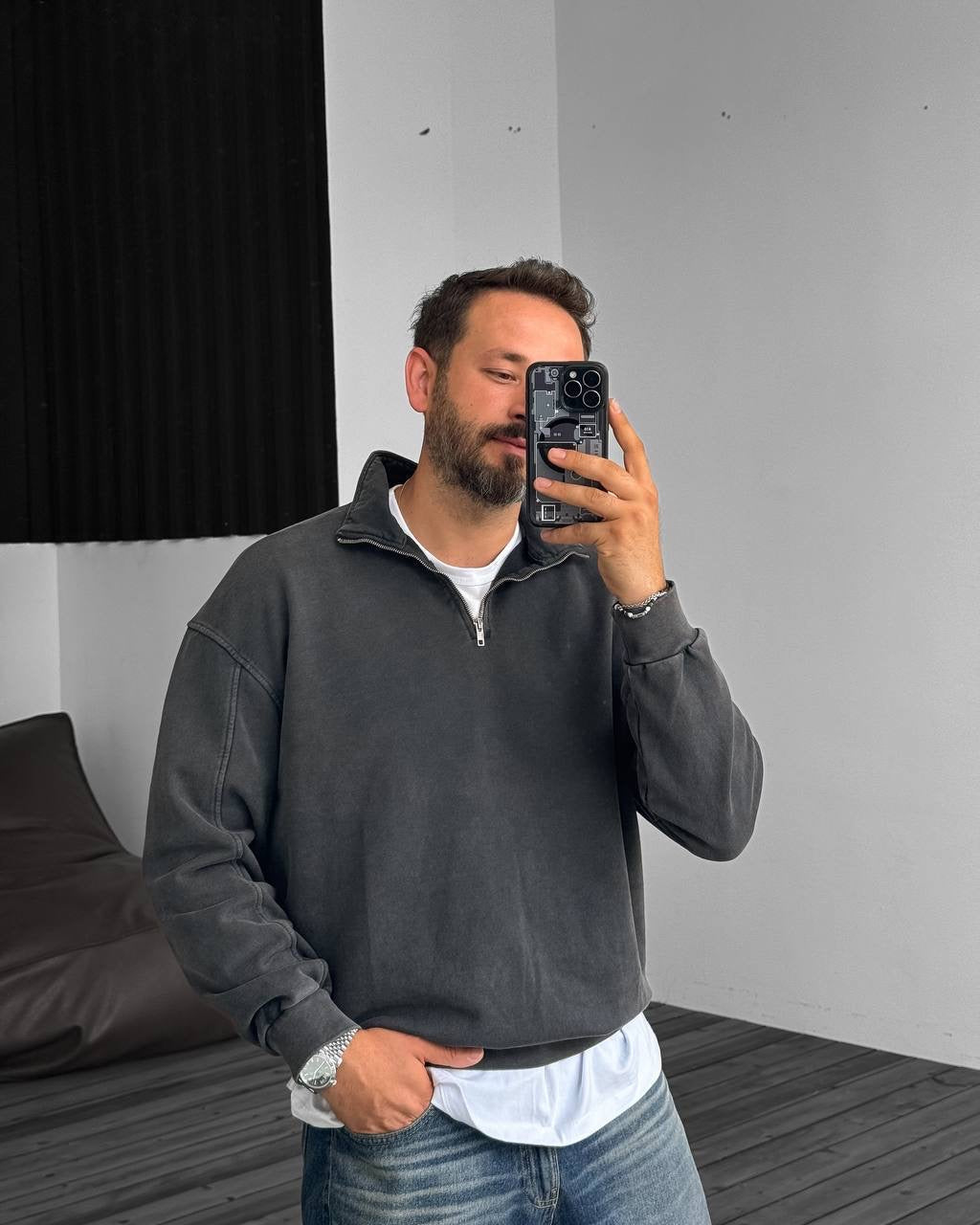 Oversized Zip-Neck Sweatshirt Withinblack