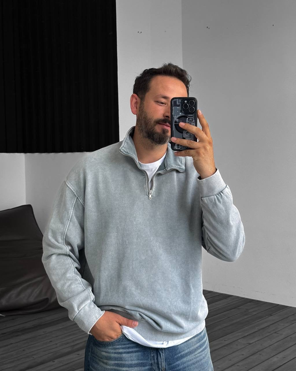 Oversized Zip-Neck Sweatshirt Withinblack