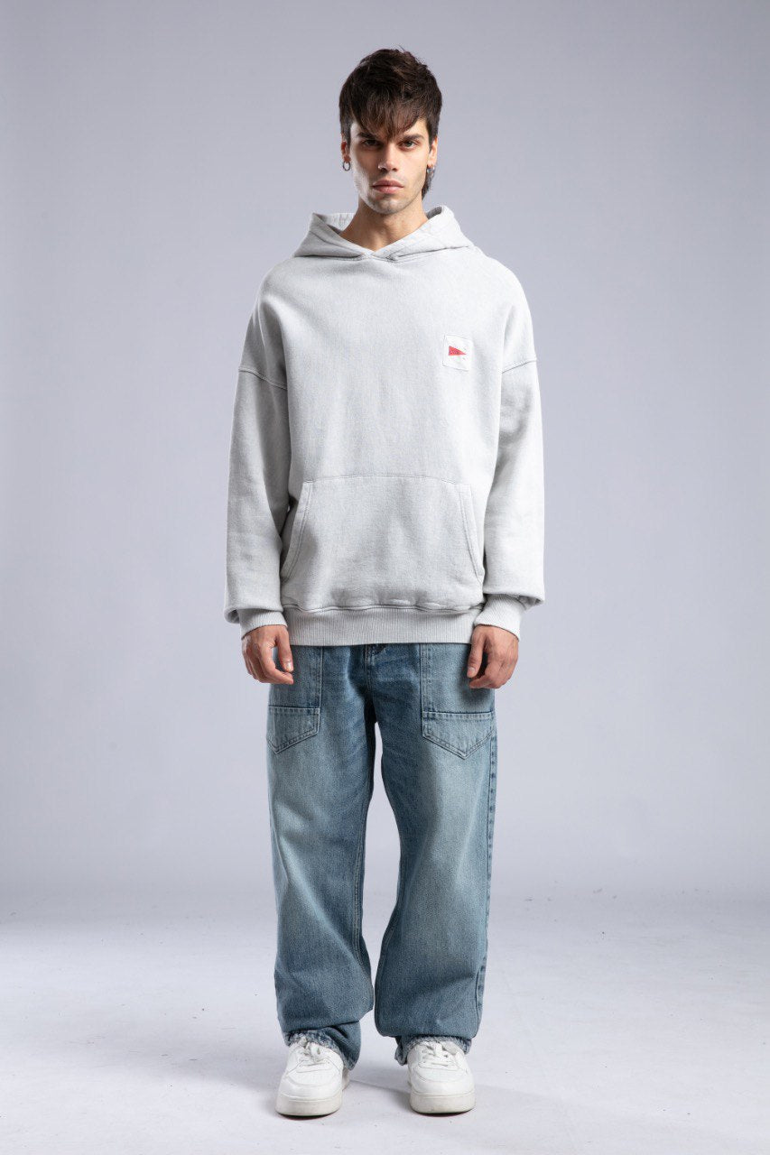 Oversized '8' Plaid Patch Hoodie - Vintage Washed Pullover Withinblack