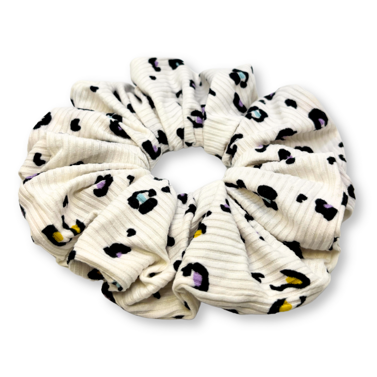 White Colorful Cheetah Ribbed Scrunchie Enchanted Scrunch