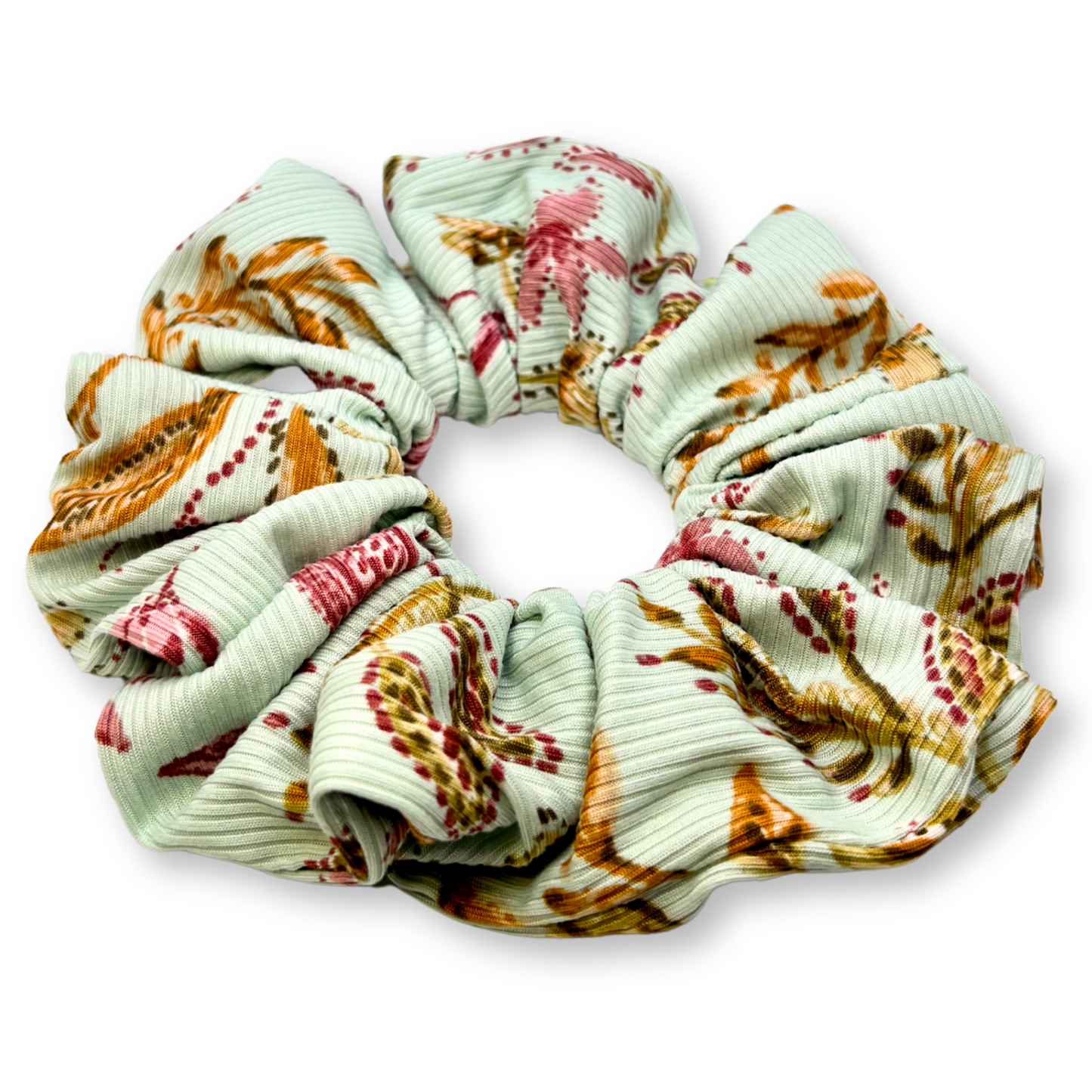 Leaf Floral Sage Ribbed Scrunchie Enchanted Scrunch