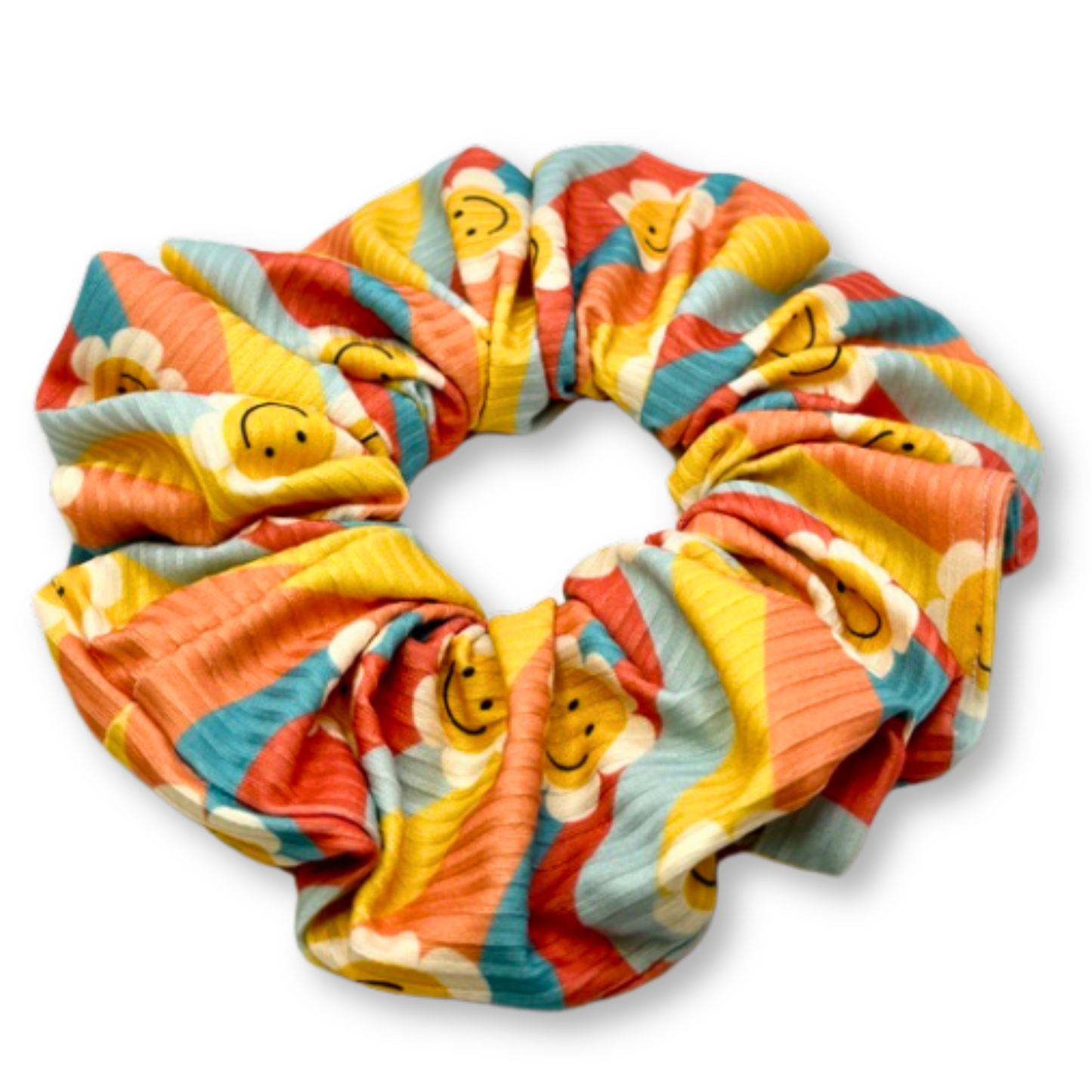 Smiley Daisy Boho Ribbed Scrunchie Enchanted Scrunch