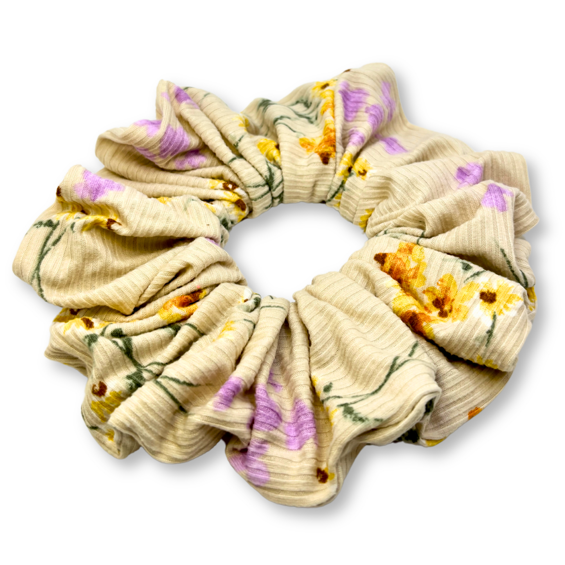 Ivory Floral Summer Ribbed Scrunchie Enchanted Scrunch