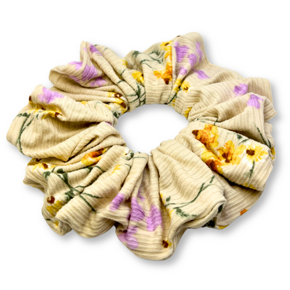 Ivory Floral Summer Ribbed Scrunchie Enchanted Scrunch