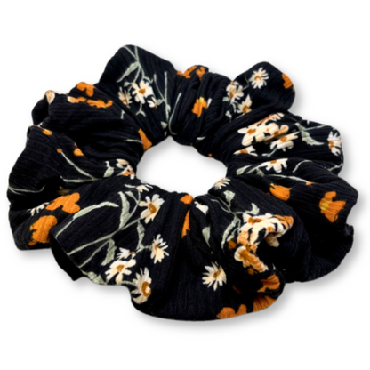 Black Floral Summer Ribbed Scrunchie Enchanted Scrunch