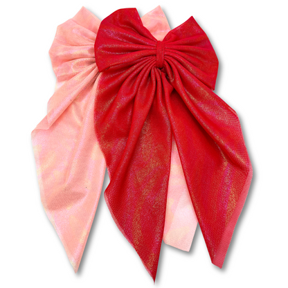 Pink & Red Long Tail Bow Set Enchanted Scrunch