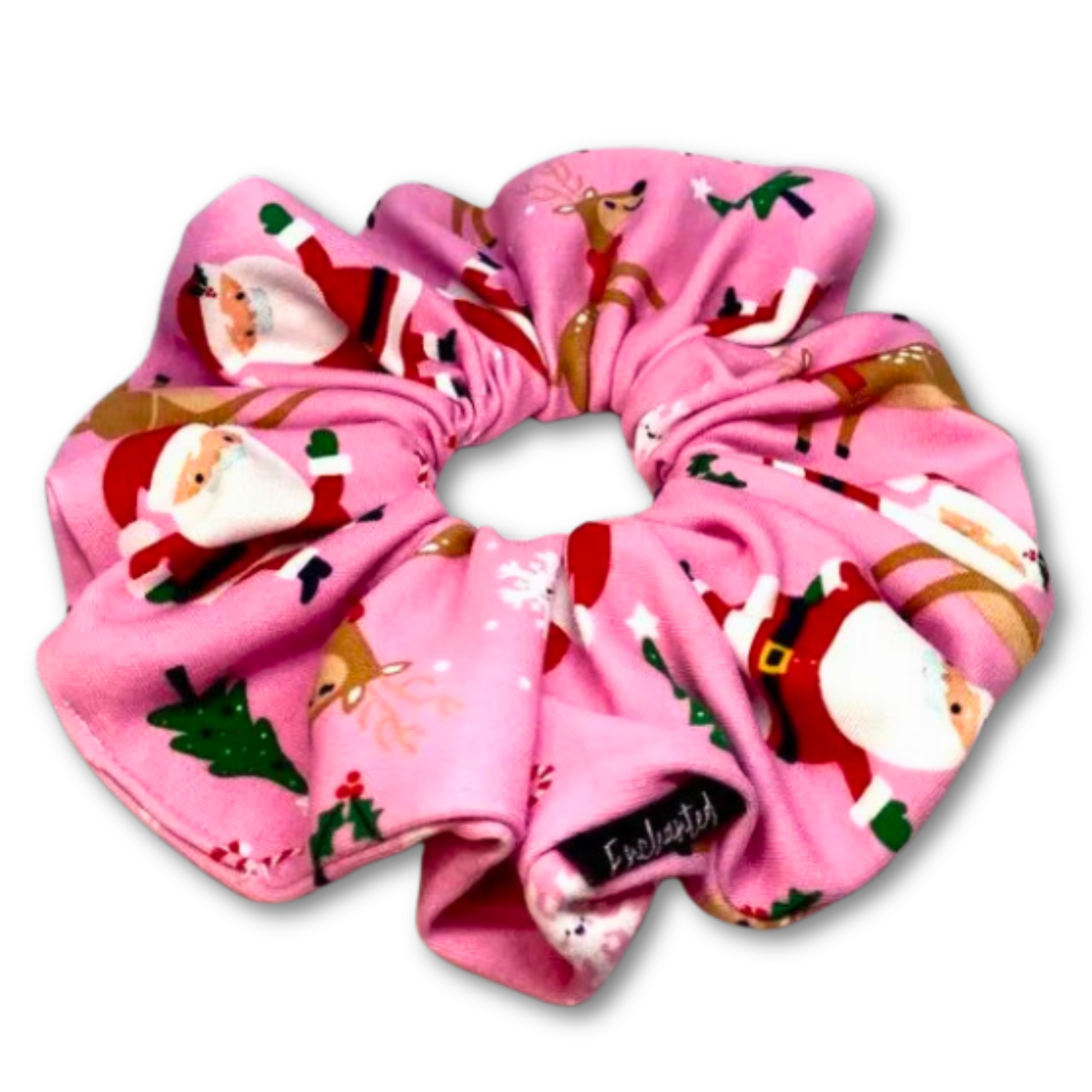 Pink Santa and Reindeer Christmas Scrunchie Enchanted Scrunch