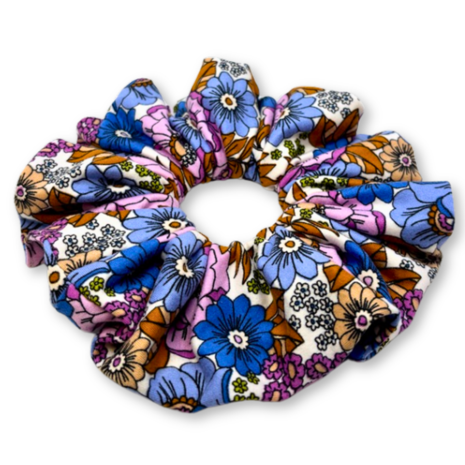 Blue & Brown Floral Scrunchie Enchanted Scrunch
