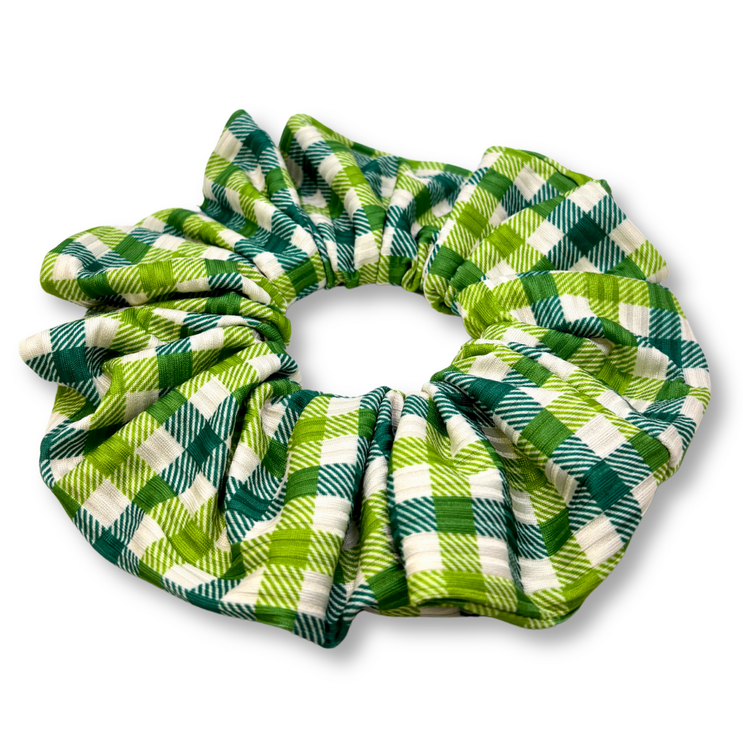 Green Plaid St Patrick's Day Ribbed Scrunchie Enchanted Scrunch