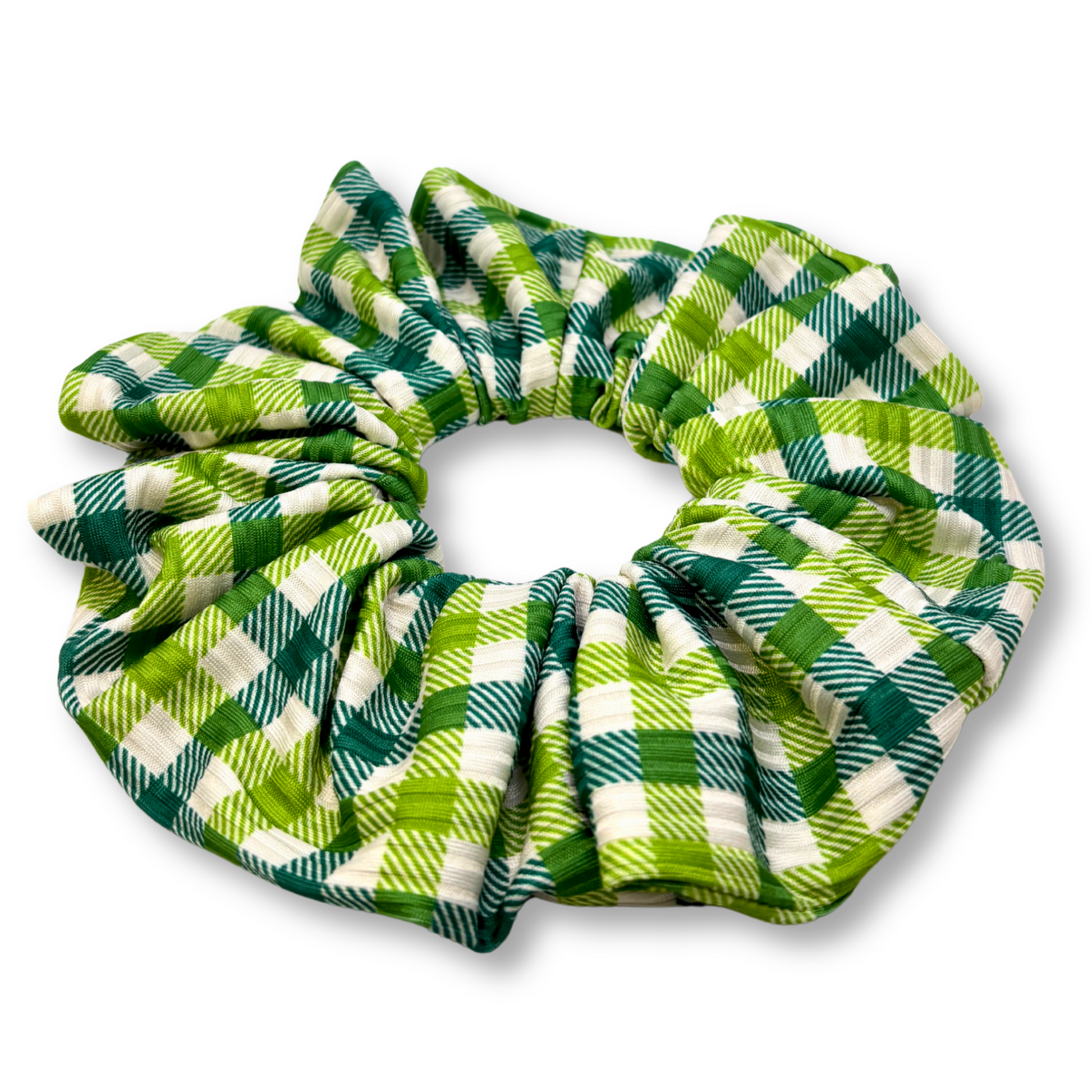 Green Plaid St Patrick's Day Ribbed Scrunchie Enchanted Scrunch
