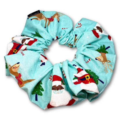 Blue Santa and Reindeer Christmas Scrunchie Enchanted Scrunch