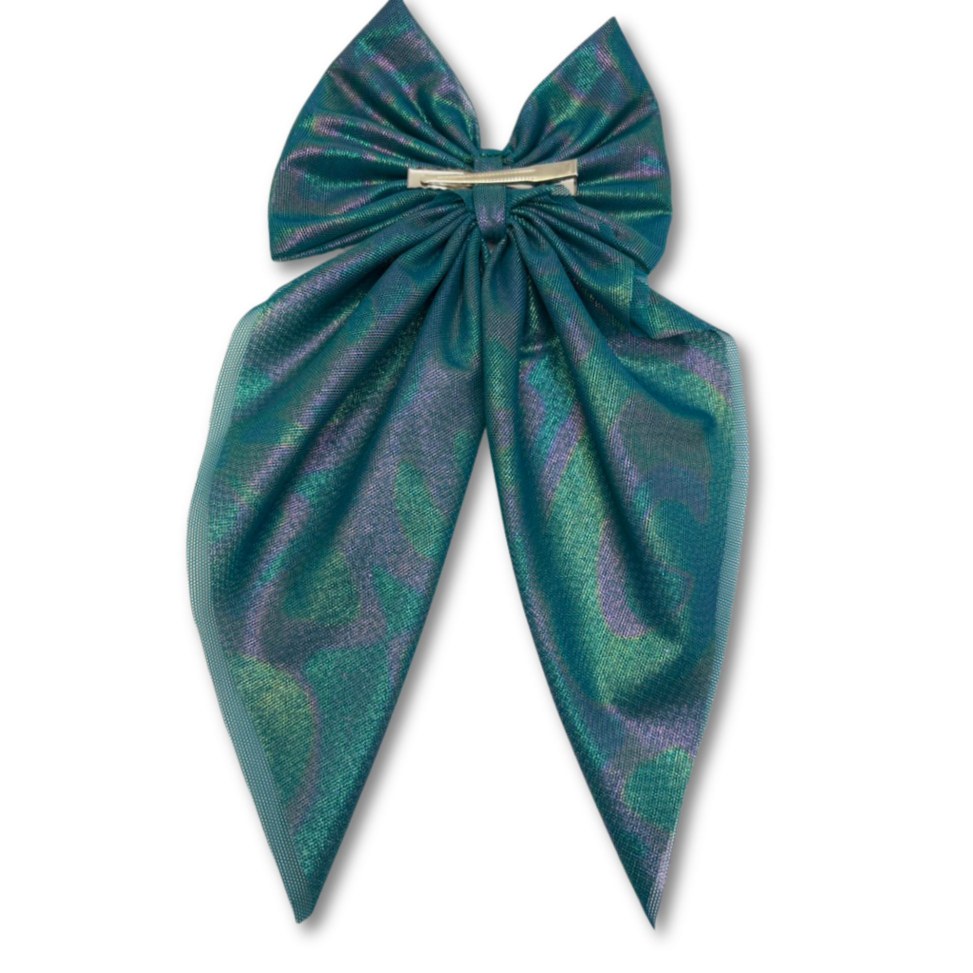 Iridescent Green Longtail Bow Enchanted Scrunch